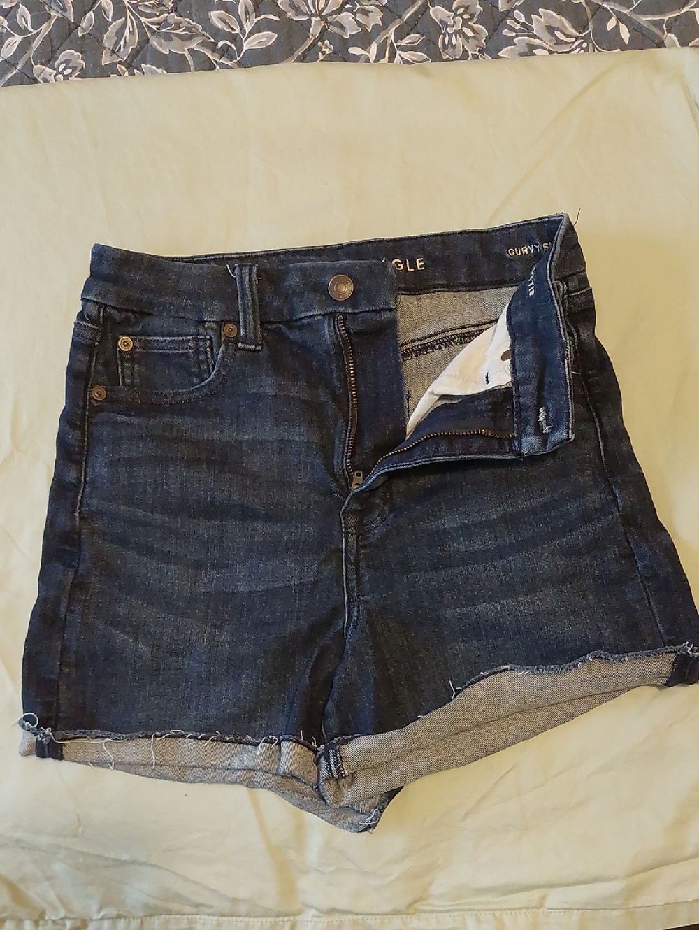 American Eagle Dark Wash Curvy Super Hi Rise Shortie